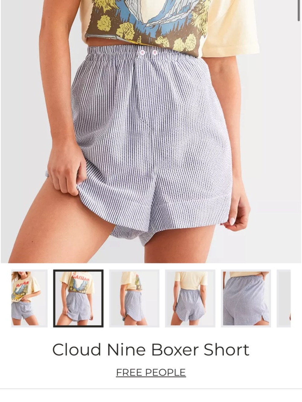 Free People Cloud Nine Boxer Short — Light Blue & White Stripe